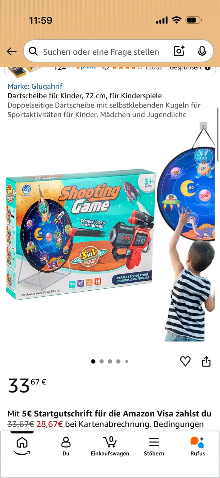 Shooting Game 3-in-1 Dartboard Spielset 73 cm 15-teilig – Bild 3
