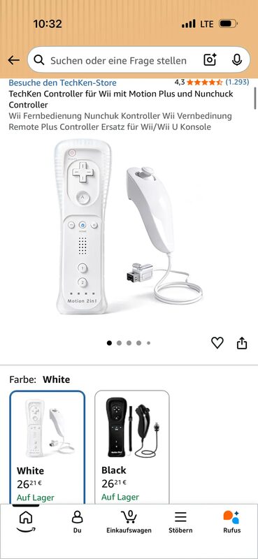 Wii Fernbedienung Nunchuk Controller Motion 2in1 Weiß 2-teilig – Bild 2