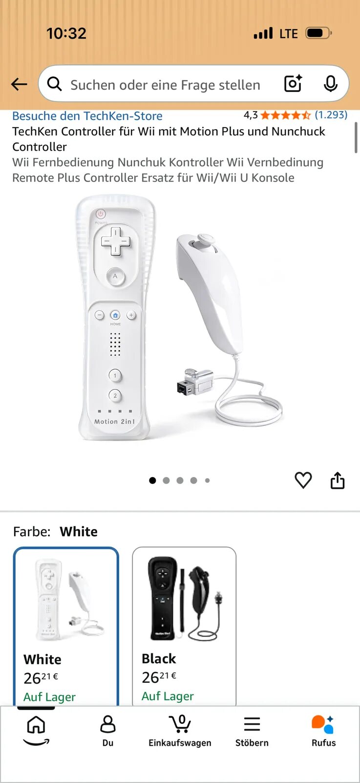 Wii Fernbedienung Nunchuk Controller Motion 2in1 Weiß 2-teilig – Bild 2