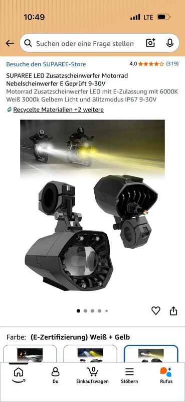 Suparee Motorrad Zusatzscheinwerfer LED Weiß Gelb 2 Stück – Bild 3