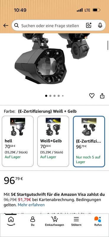 Suparee Motorrad Zusatzscheinwerfer LED Weiß Gelb 2 Stück – Bild 4
