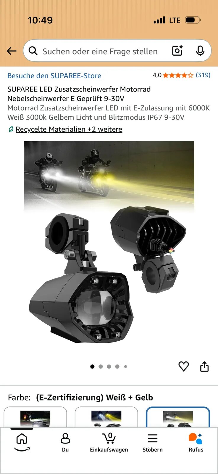 SUPAREE Motorrad Zusatzscheinwerfer LED 2er Set Weiß Gelb 2-teilig – Bild 3